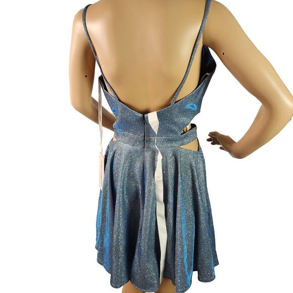 Rated PG by Prom Girl Sparkly Fit & Flare Mini Dress in Dusty Blue Sz 8 NWT - Picture 3 of 10